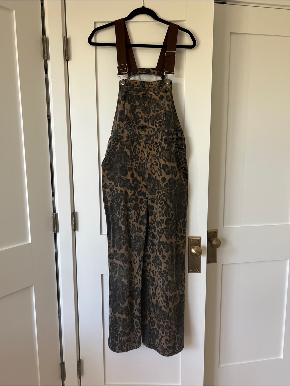 Cider Brown Leopard-Print Wide-Leg Overalls
